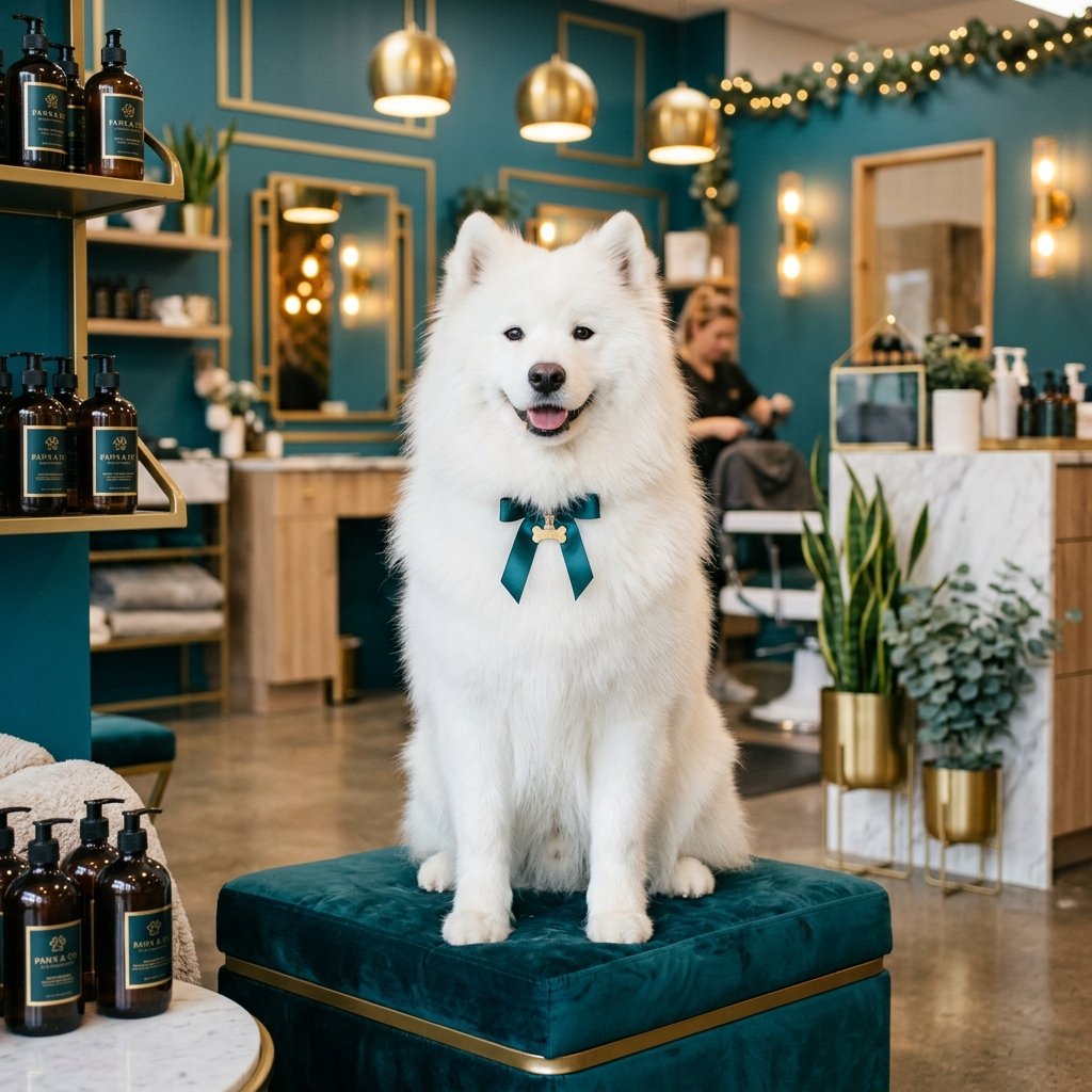 A beautiful fluffy Chow Chow in a luxury pet salon